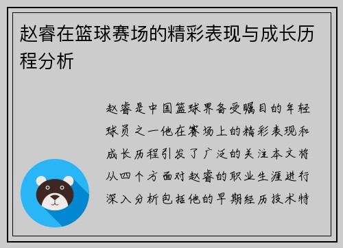 赵睿在篮球赛场的精彩表现与成长历程分析